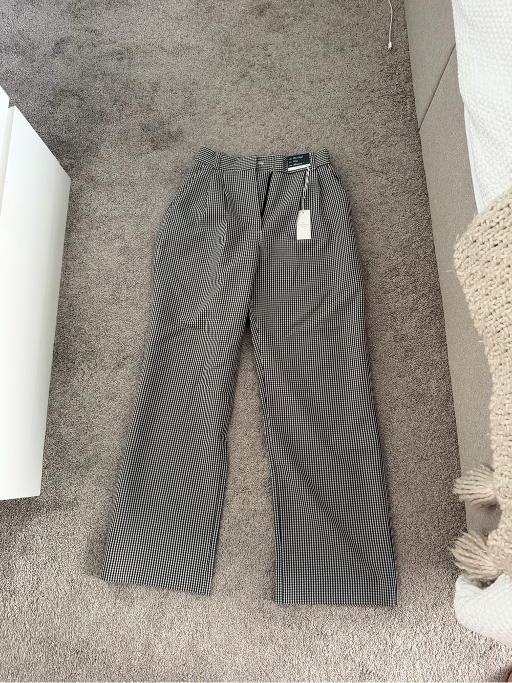 Abercrombie & Fitch Black and White Check Wide-Leg Trousers